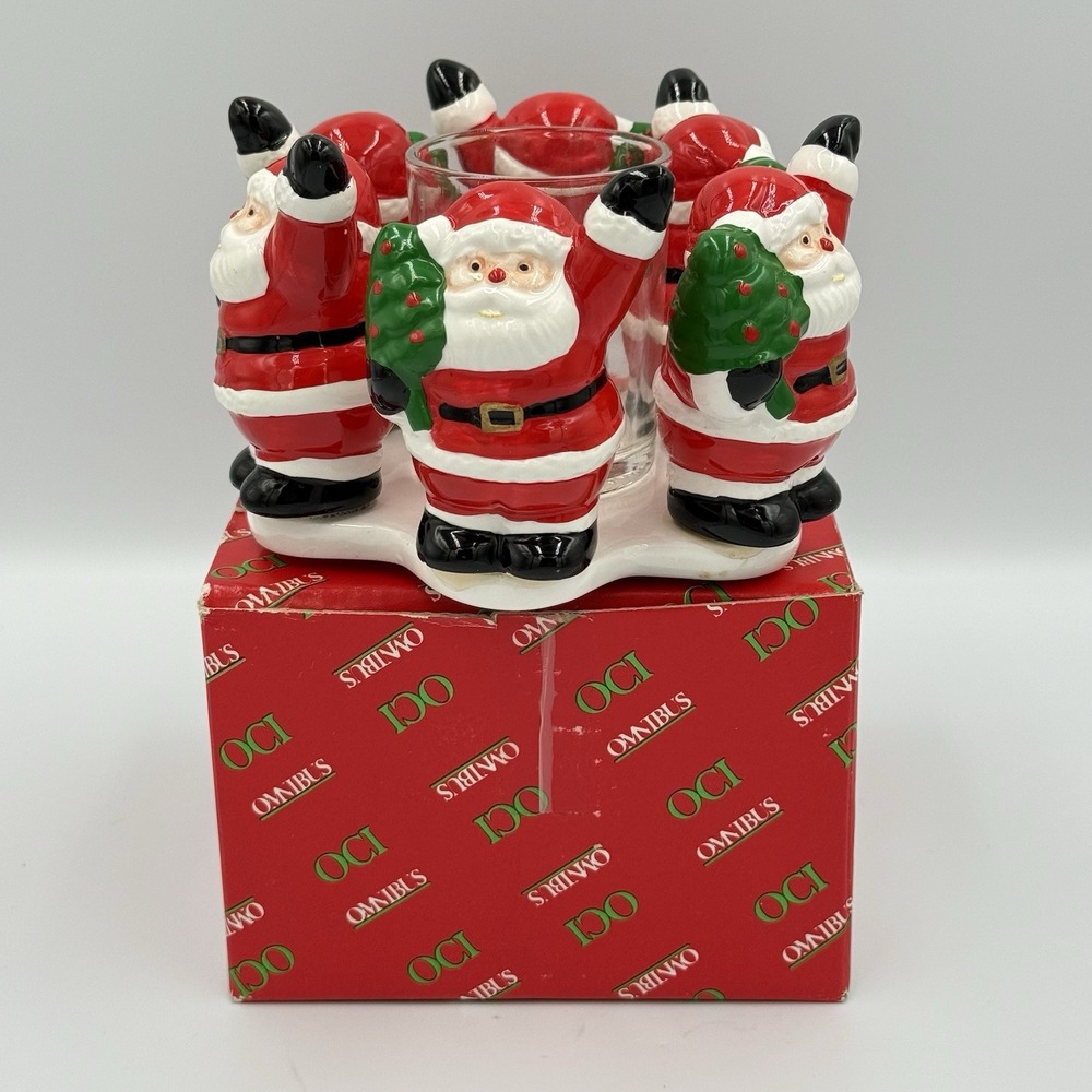 Vintage OCI‎ Santa Claus Christmas Votive Candle Holder 6 Santas in Circle Retro